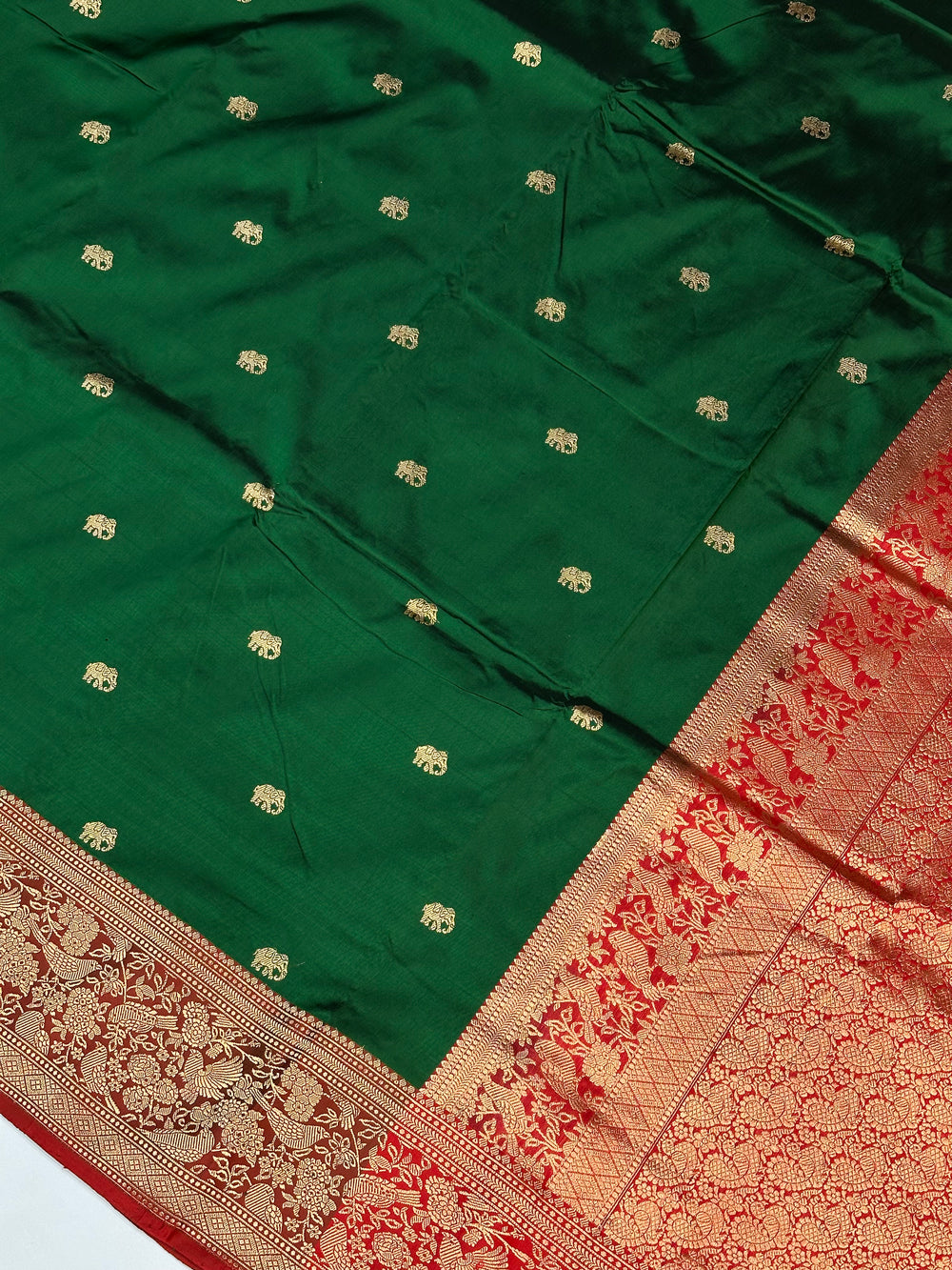 Emerald Green Motif Katan Silk Handwoven Banarasi Saree
