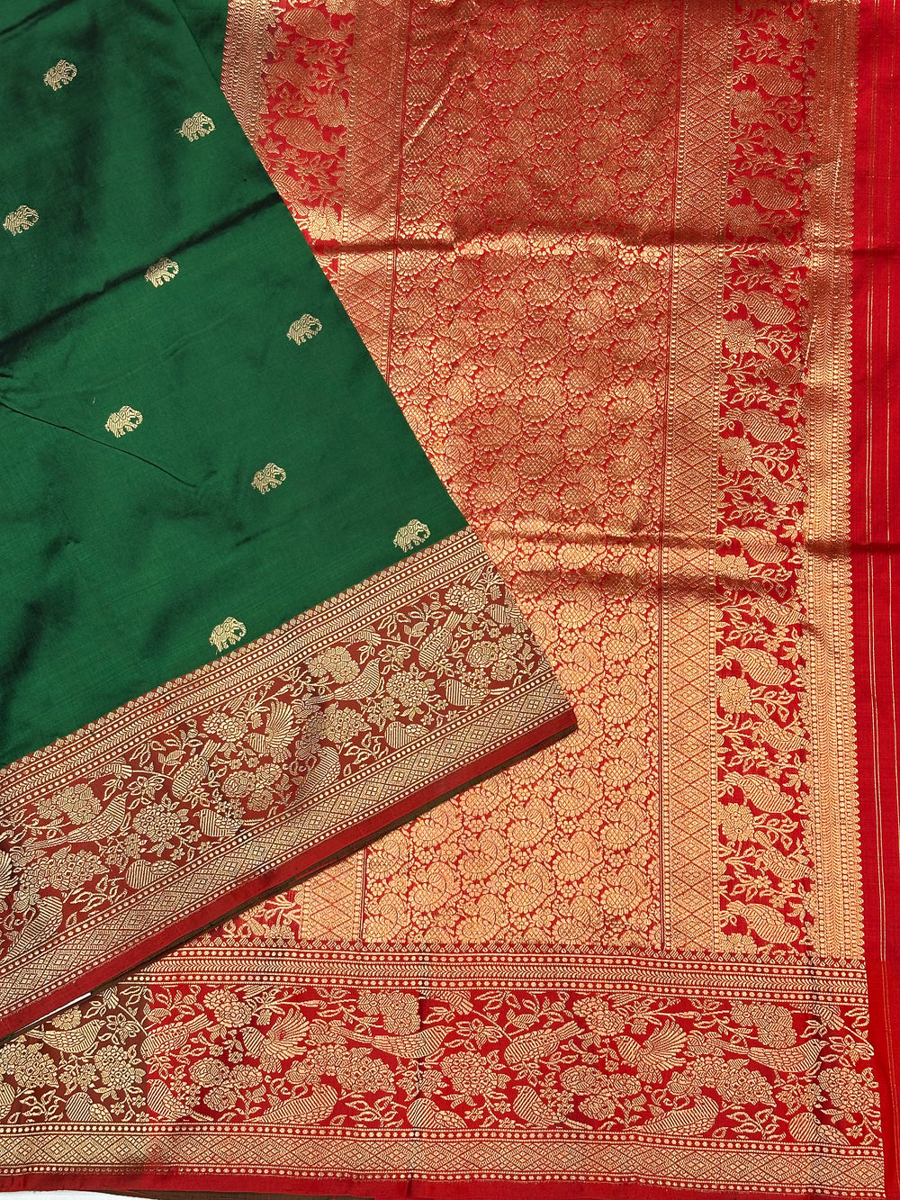 Emerald Green Motif Katan Silk Handwoven Banarasi Saree