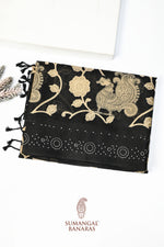 Midnight Black Resham Embroidery Breezy Organza  Handwoven Banarasi Saree