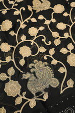 Midnight Black Resham Embroidery Breezy Organza  Handwoven Banarasi Saree