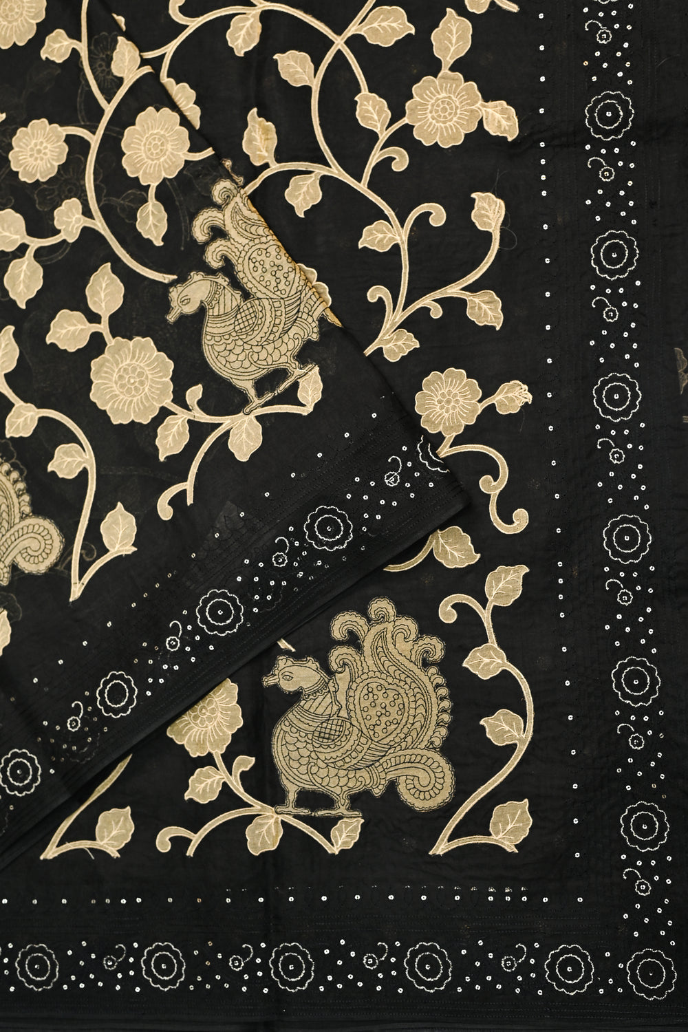 Midnight Black Resham Embroidery Breezy Organza  Handwoven Banarasi Saree