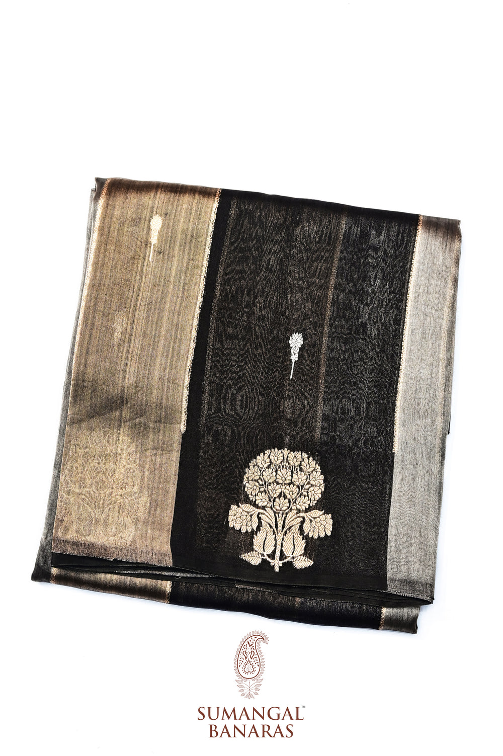 Oynx Black Stripe Katan Tissue Handwoven Banarasi Saree