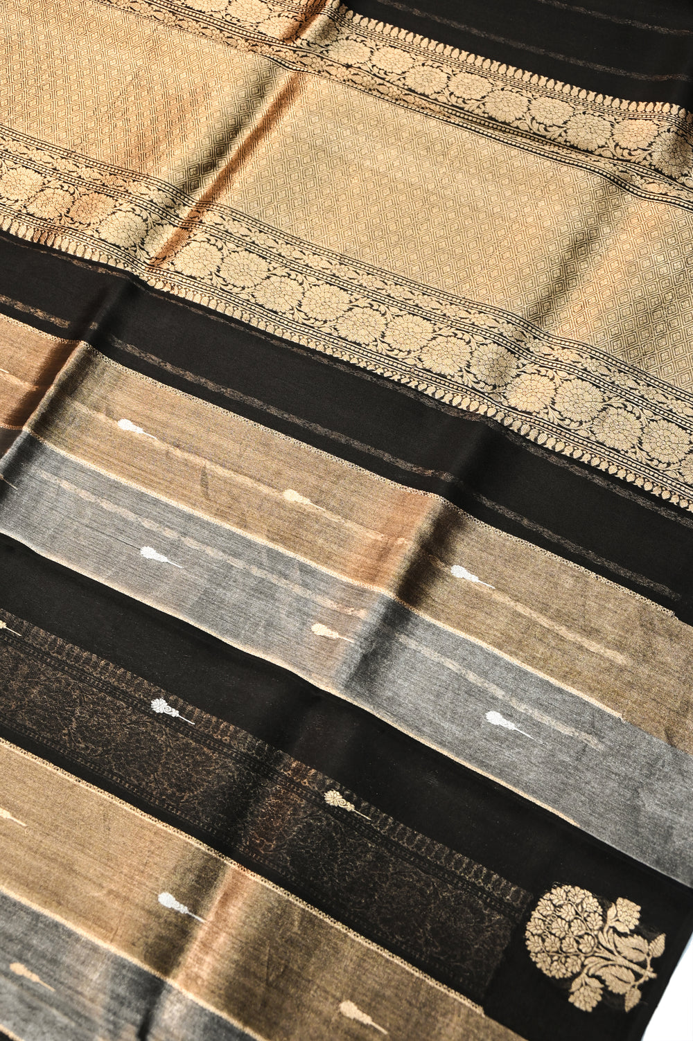 Oynx Black Stripe Katan Tissue Handwoven Banarasi Saree