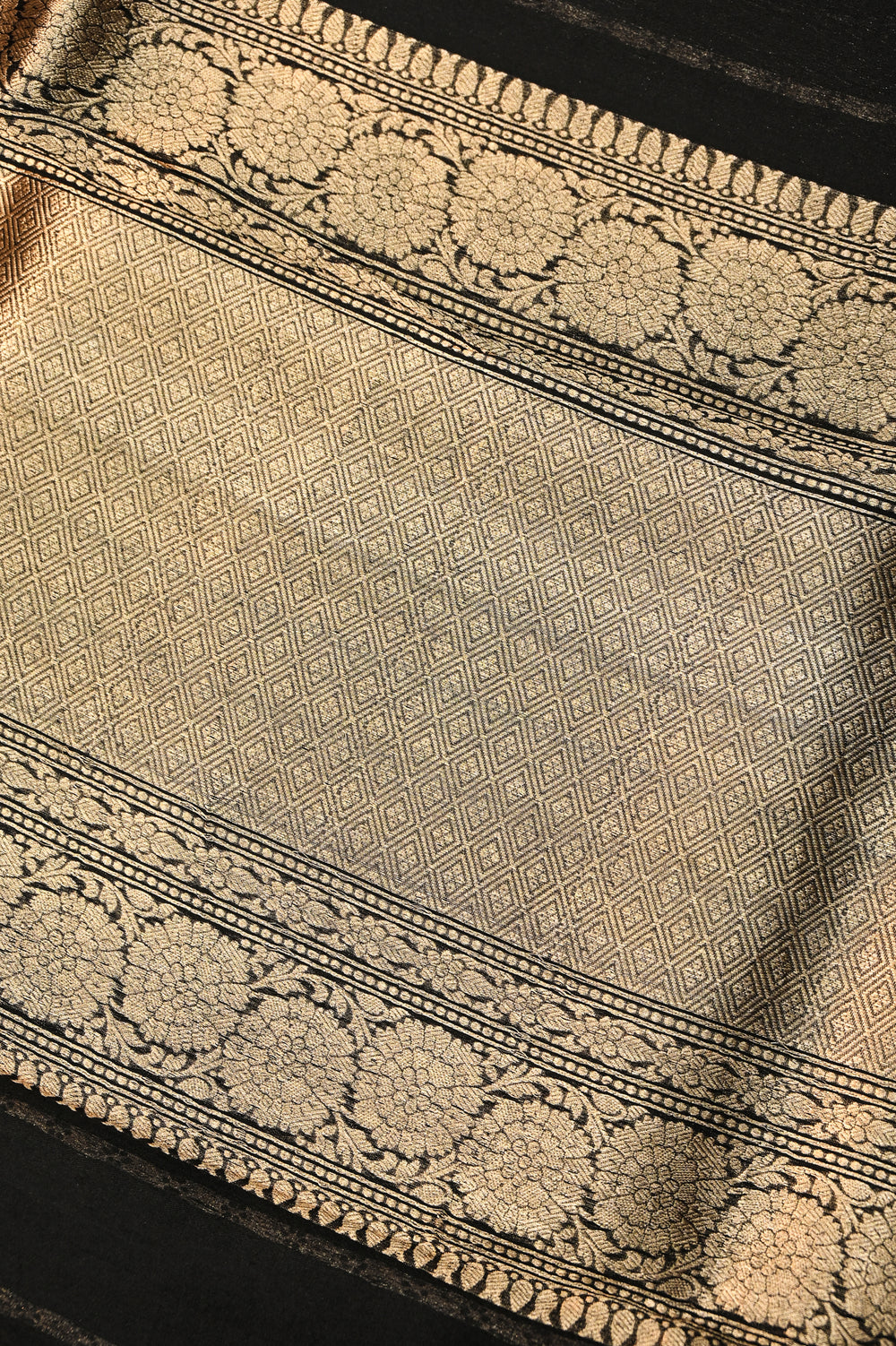 Oynx Black Stripe Katan Tissue Handwoven Banarasi Saree