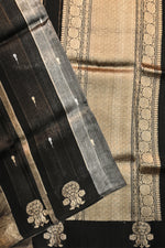 Oynx Black Stripe Katan Tissue Handwoven Banarasi Saree