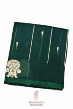Pine Green Stripe Breezy Organza  Handwoven Banarasi Saree