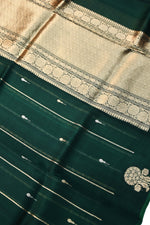 Pine Green Stripe Breezy Organza  Handwoven Banarasi Saree