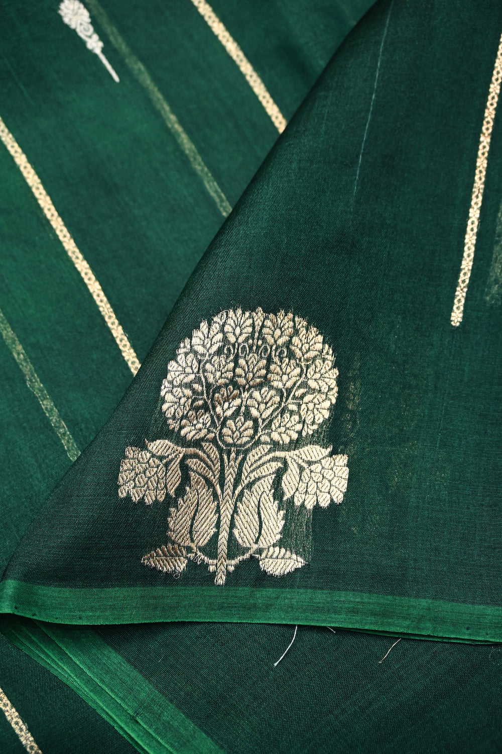 Pine Green Stripe Breezy Organza  Handwoven Banarasi Saree