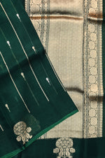 Pine Green Stripe Breezy Organza  Handwoven Banarasi Saree