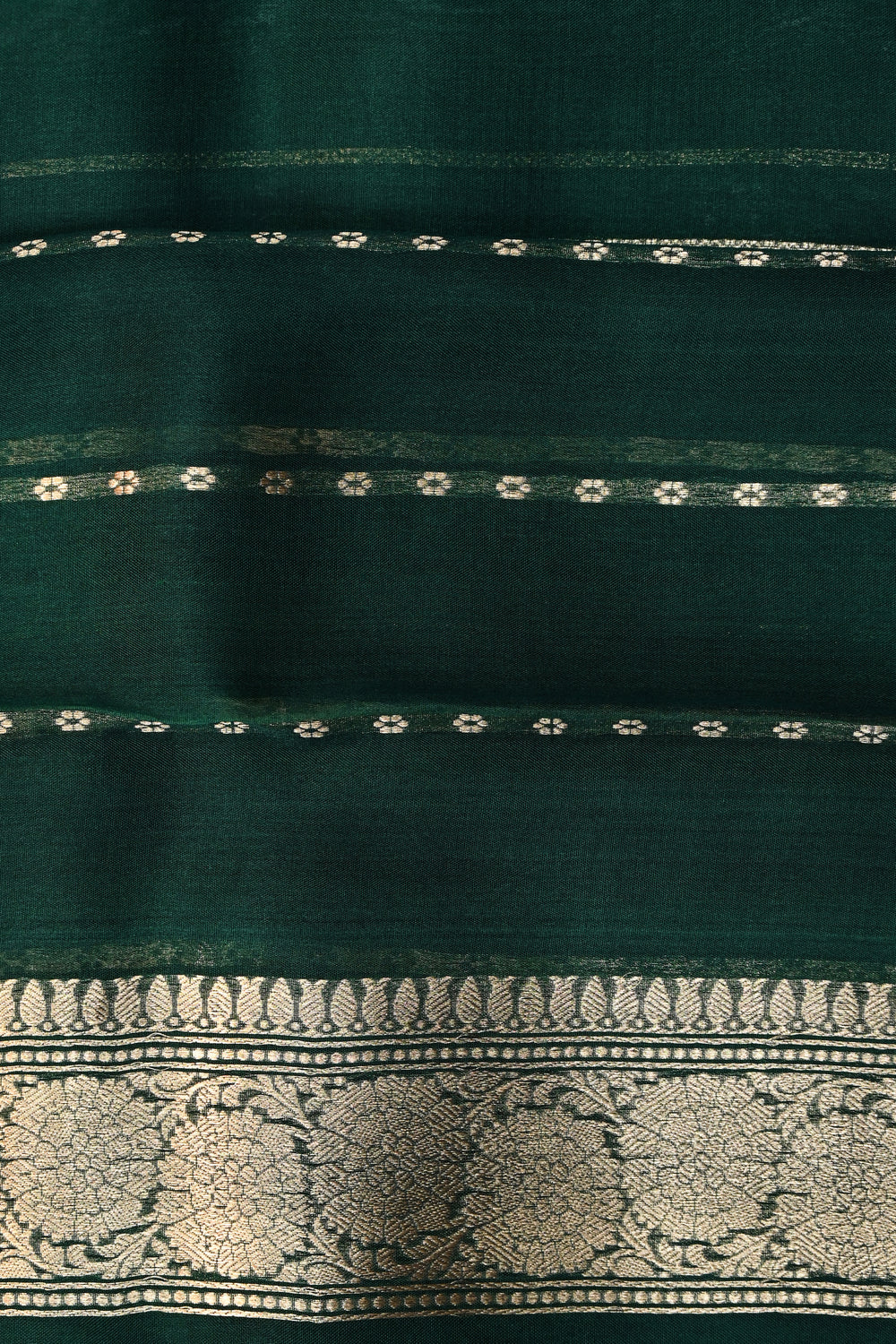 Pine Green Stripe Breezy Organza  Handwoven Banarasi Saree