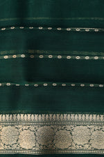 Pine Green Stripe Breezy Organza  Handwoven Banarasi Saree