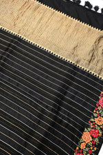 Jade Black Stripe Kora Silk Handwoven Banarasi Saree