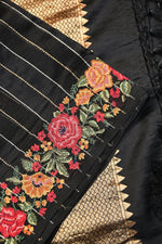 Jade Black Stripe Kora Silk Handwoven Banarasi Saree