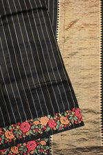 Jade Black Stripe Kora Silk Handwoven Banarasi Saree