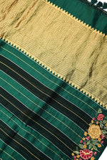 Pine Green Stripe Kora Silk Handwoven Banarasi Saree