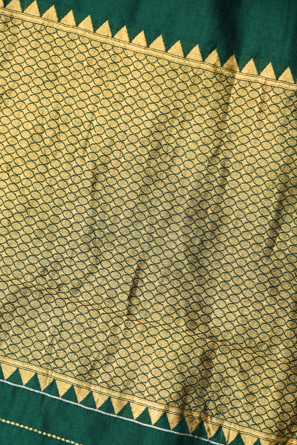 Pine Green Stripe Kora Silk Handwoven Banarasi Saree