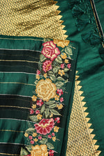 Pine Green Stripe Kora Silk Handwoven Banarasi Saree