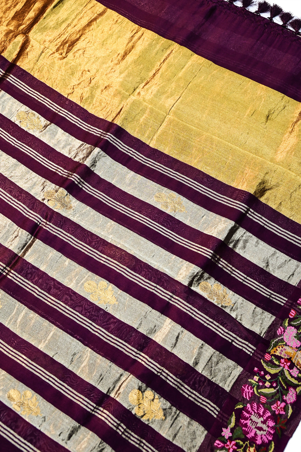Plum Purple Stripe Tissue Silk  Handwoven Banarasi Saree