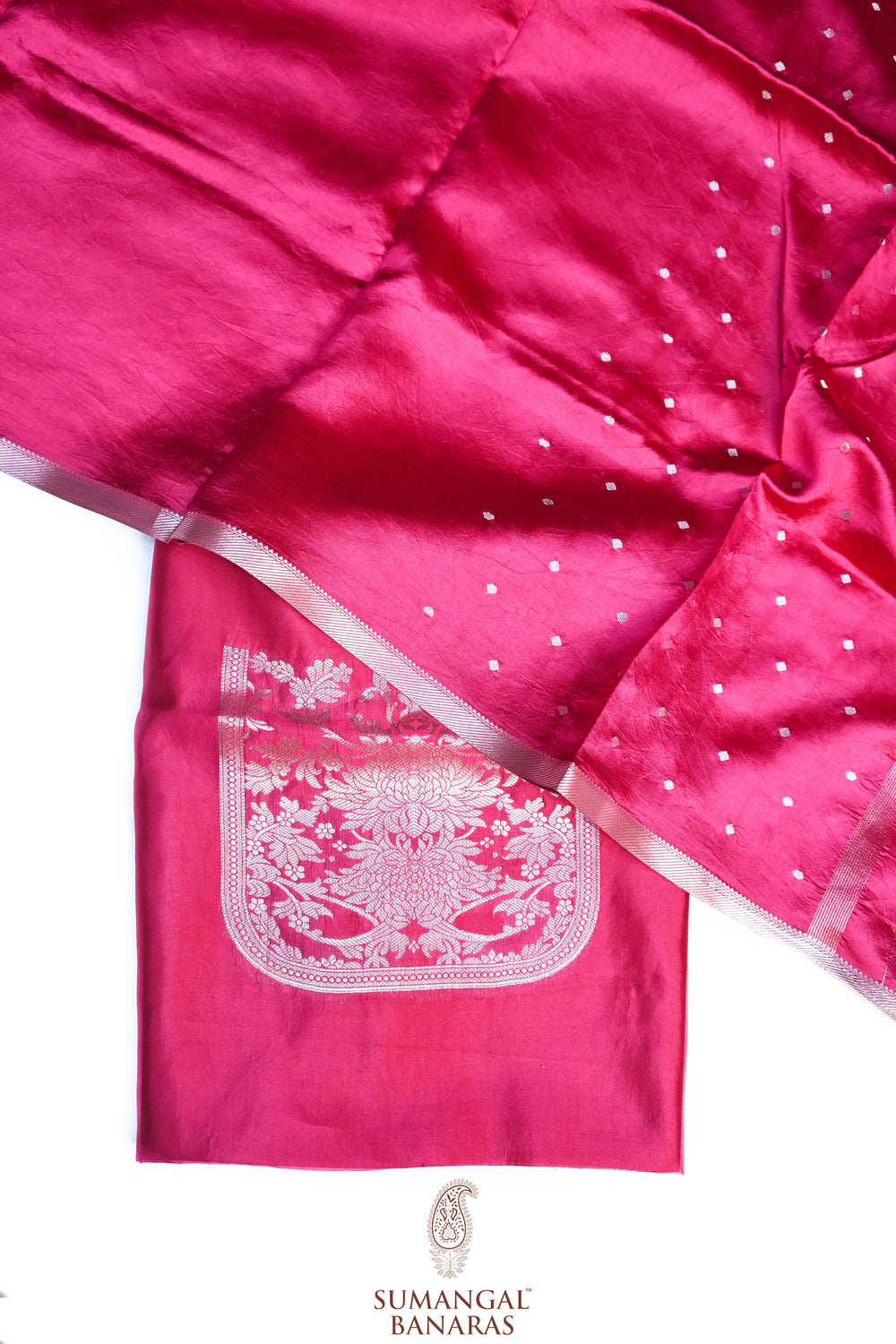 Fuschia Pink Motif Soft Silk  Handwoven Banarasi Suit