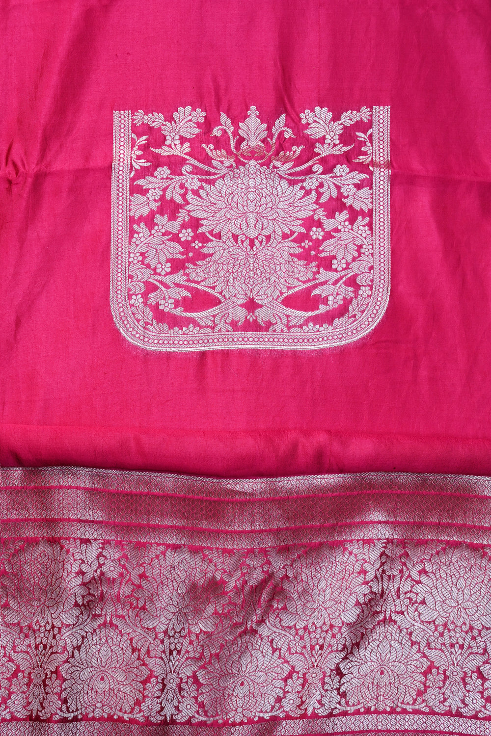Fuschia Pink Motif Soft Silk  Handwoven Banarasi Suit