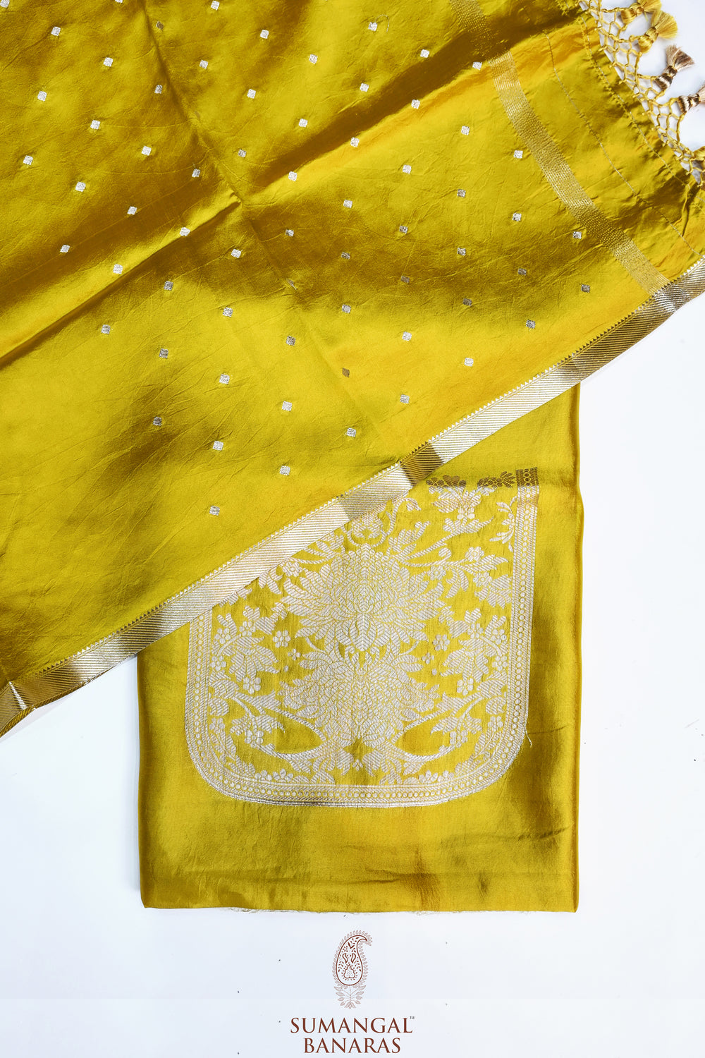 Butter Yellow Motif Soft Silk  Handwoven Banarasi Suit