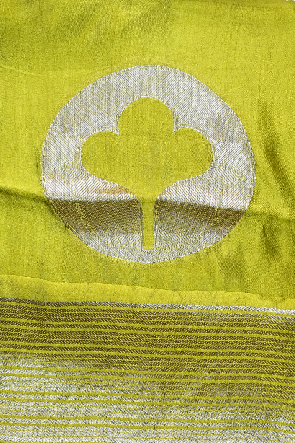 Chartreuse Green Motif Soft Silk  Handwoven Banarasi Suit