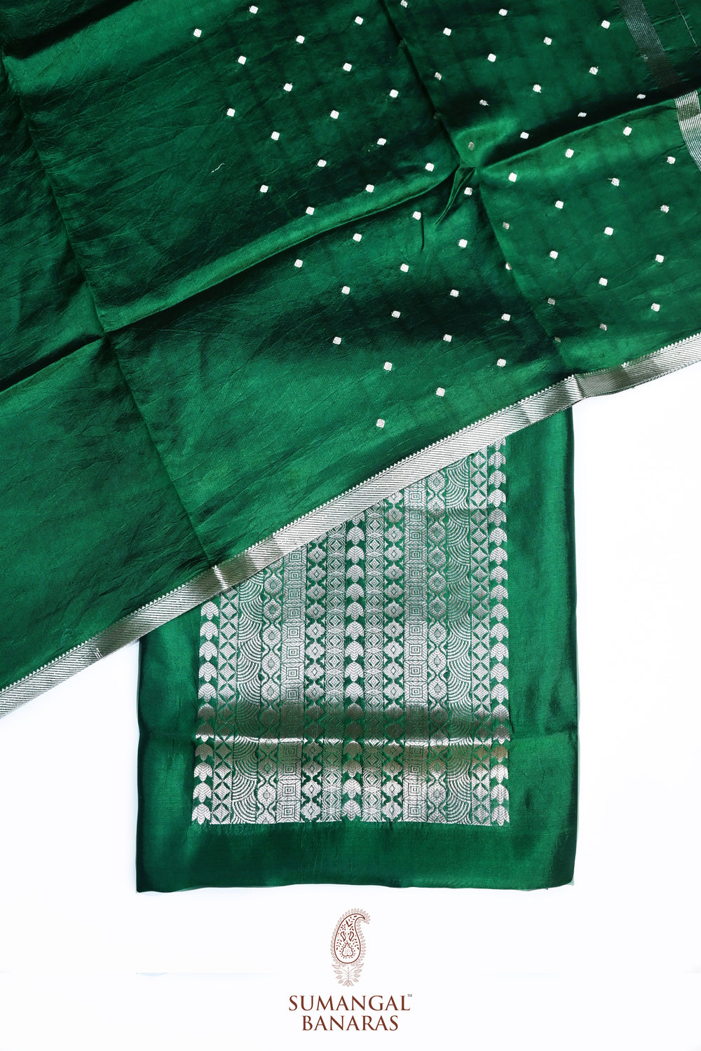 Forest Green Geometric Soft Silk  Handwoven Banarasi Suit