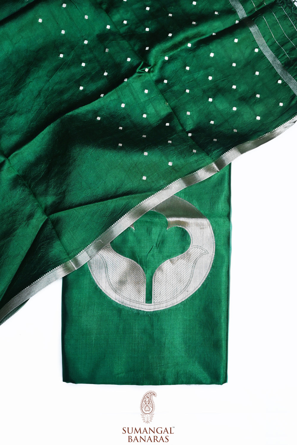 Forest Green Motif Soft Silk  Handwoven Banarasi Suit