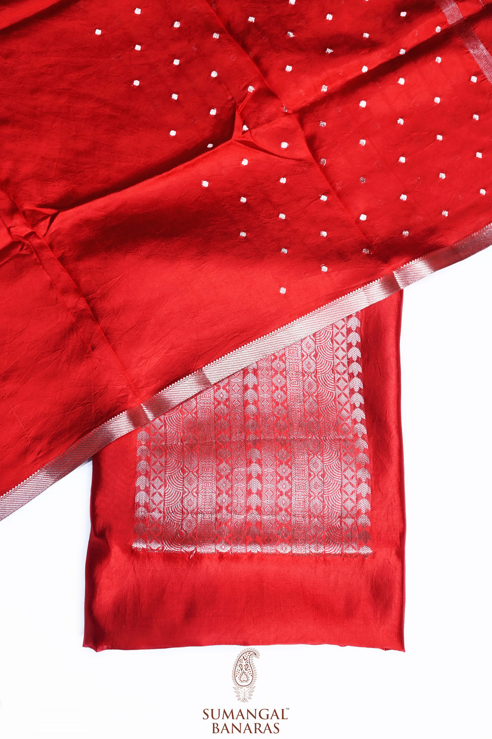 Crimson Red Geometric Soft Silk  Handwoven Banarasi Suit