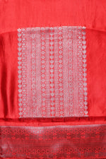 Crimson Red Geometric Soft Silk  Handwoven Banarasi Suit
