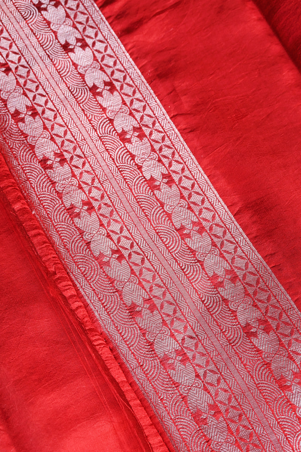 Crimson Red Geometric Soft Silk  Handwoven Banarasi Suit