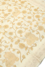 Cream White Resham Embroidery Breezy Organza  Handwoven Banarasi Saree