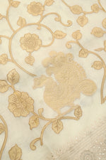 Cream White Resham Embroidery Breezy Organza  Handwoven Banarasi Saree