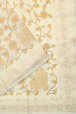 Cream White Resham Embroidery Breezy Organza  Handwoven Banarasi Saree
