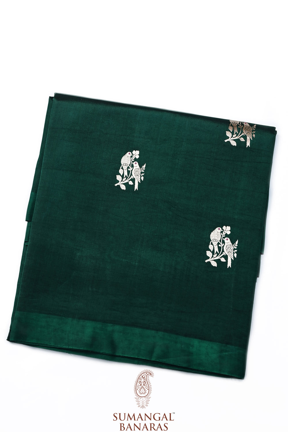 Pine Green Motif Katan Silk Handwoven Banarasi Saree