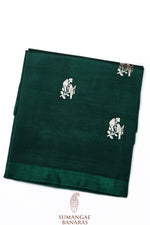 Pine Green Motif Katan Silk Handwoven Banarasi Saree