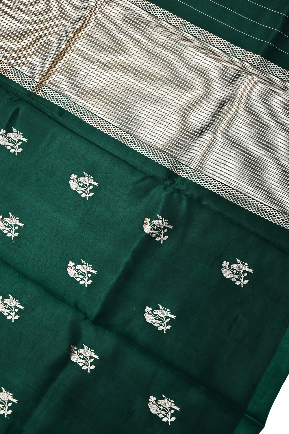 Pine Green Motif Katan Silk Handwoven Banarasi Saree