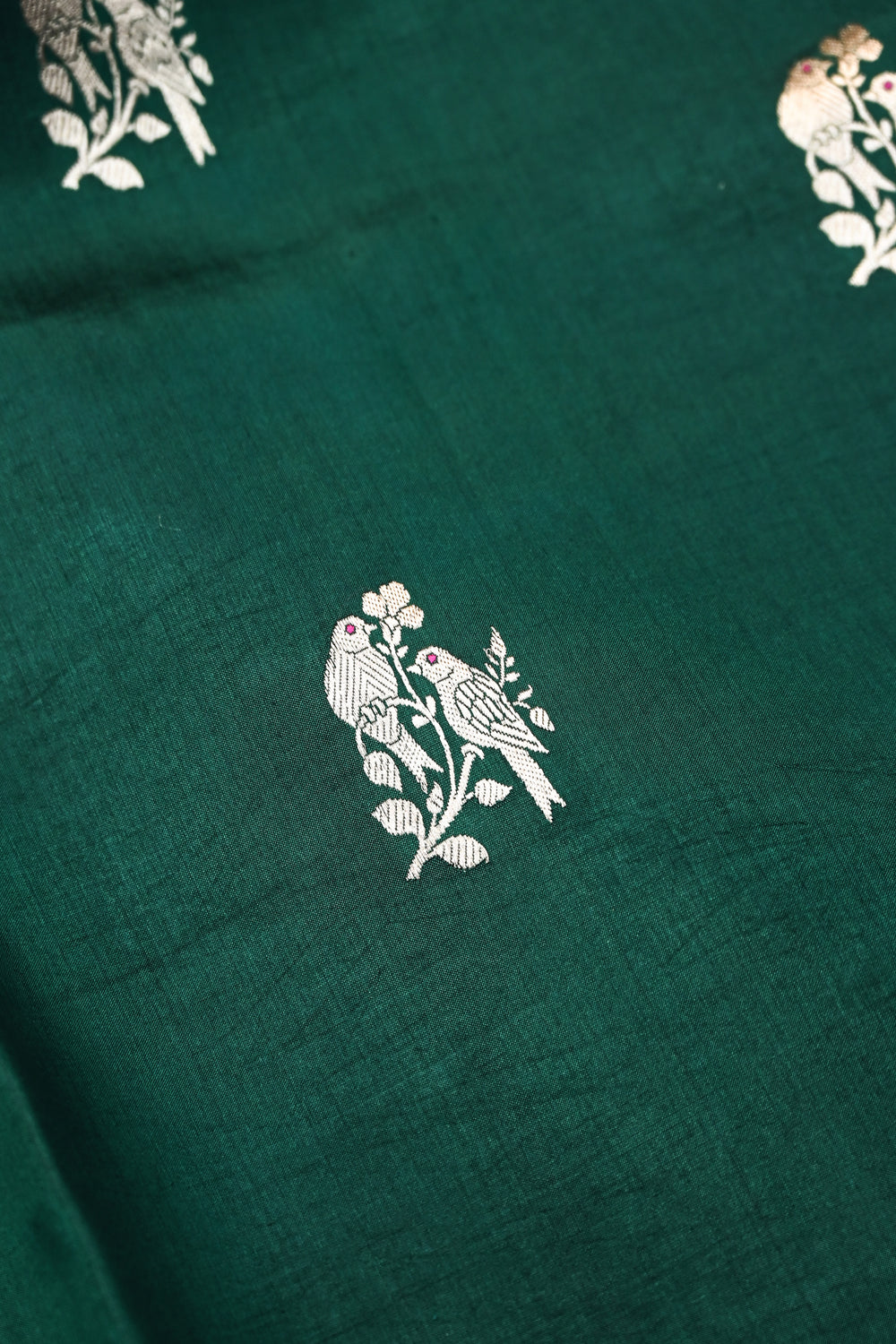 Pine Green Motif Katan Silk Handwoven Banarasi Saree