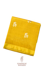 Honey Yellow Motif Katan Silk Handwoven Banarasi Saree