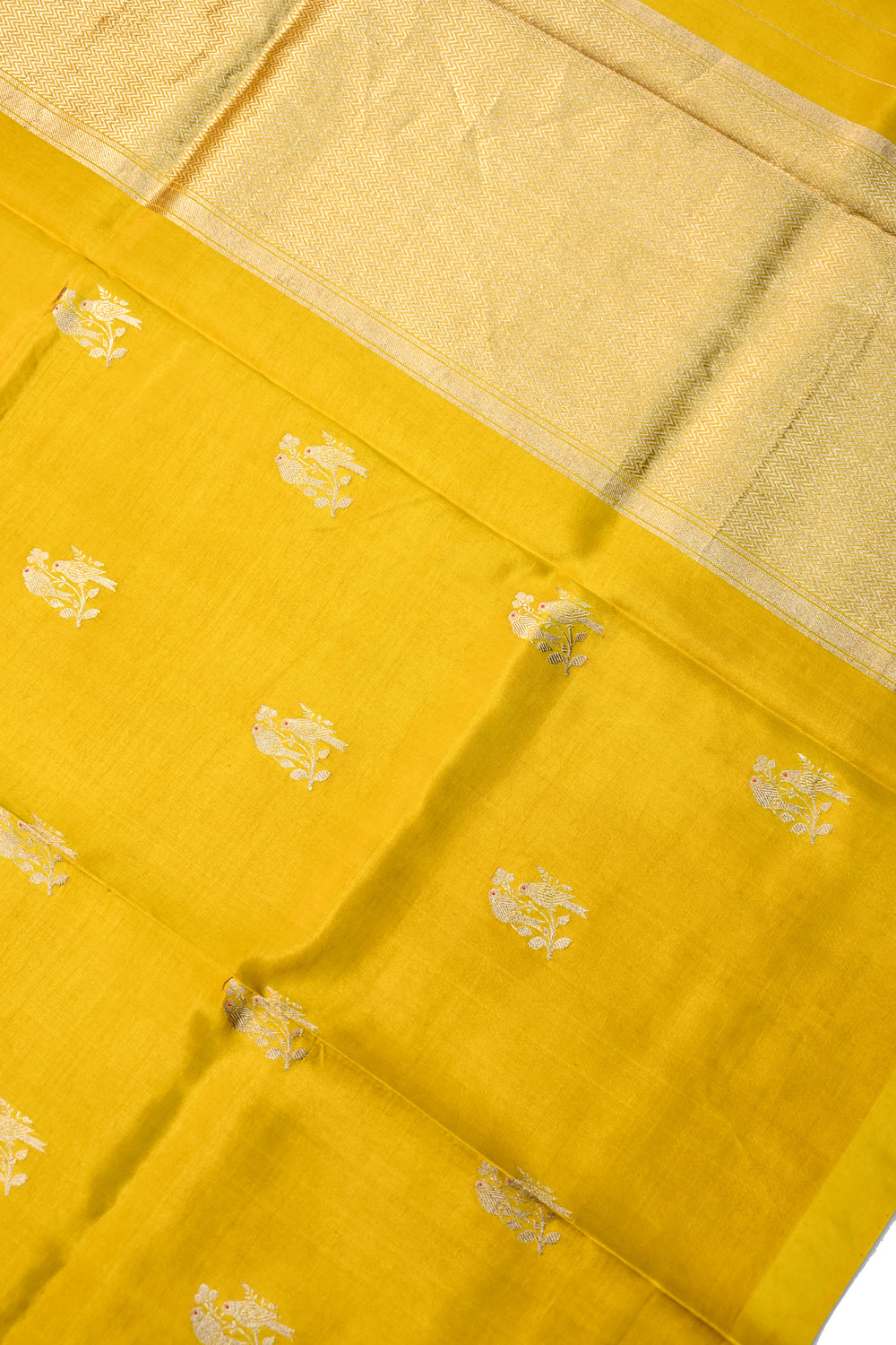 Honey Yellow Motif Katan Silk Handwoven Banarasi Saree