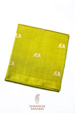 Lime Green Motif Katan Silk Handwoven Banarasi Saree