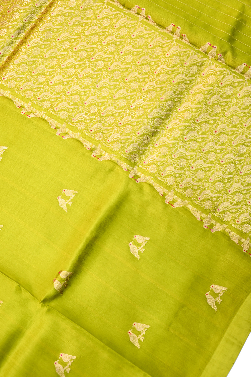 Lime Green Motif Katan Silk Handwoven Banarasi Saree