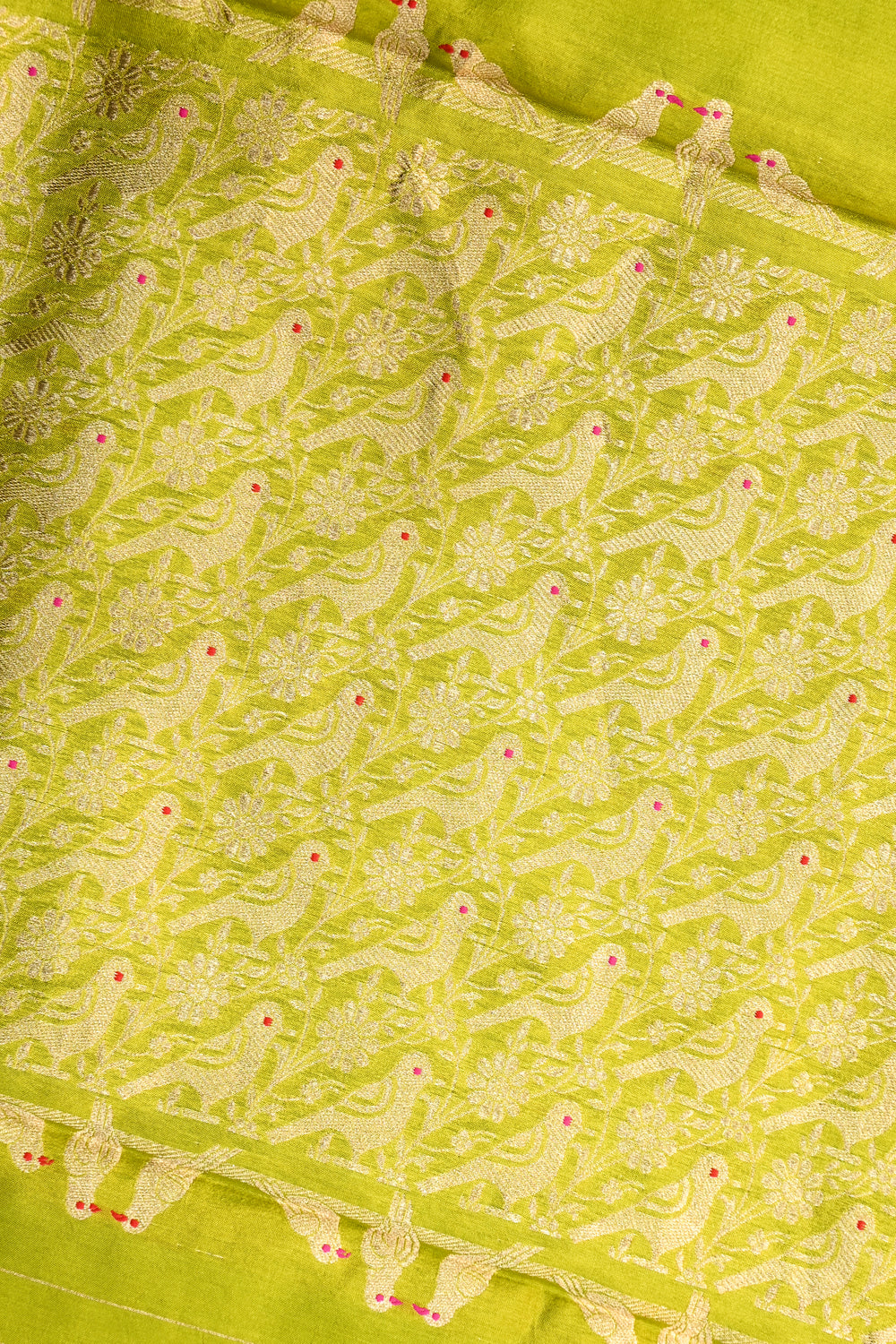 Lime Green Motif Katan Silk Handwoven Banarasi Saree