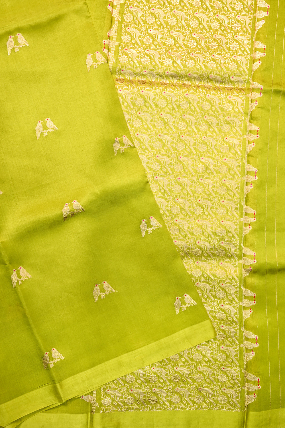 Lime Green Motif Katan Silk Handwoven Banarasi Saree