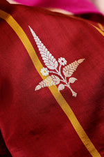 Rose Red Motif Katan Silk Handwoven Banarasi Saree