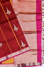 Rose Red Motif Katan Silk Handwoven Banarasi Saree