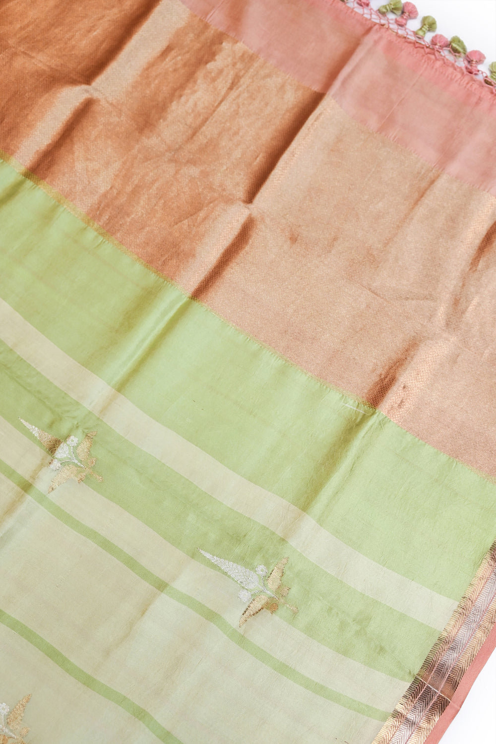 Oyster Tan Motif Katan Silk Handwoven Banarasi Saree