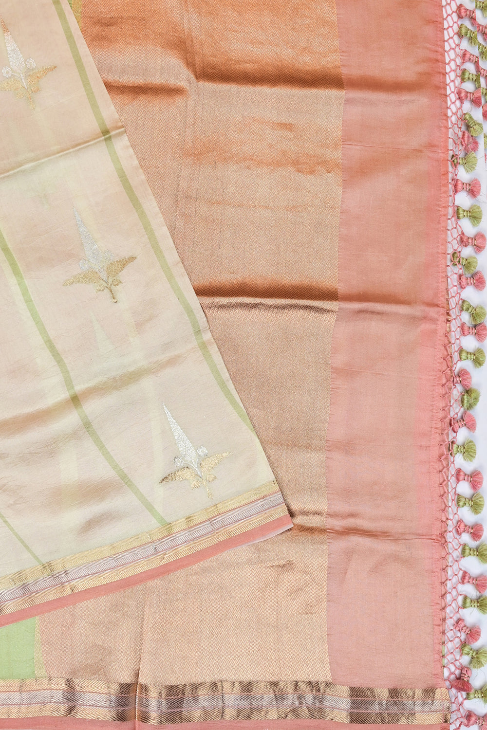 Oyster Tan Motif Katan Silk Handwoven Banarasi Saree