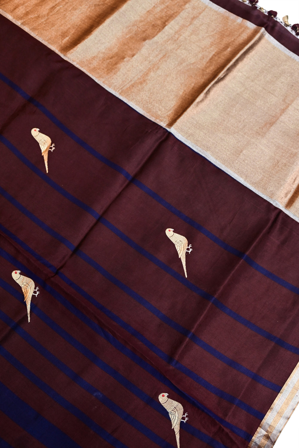 Chocolate Brown Motif Katan Silk Handwoven Banarasi Saree