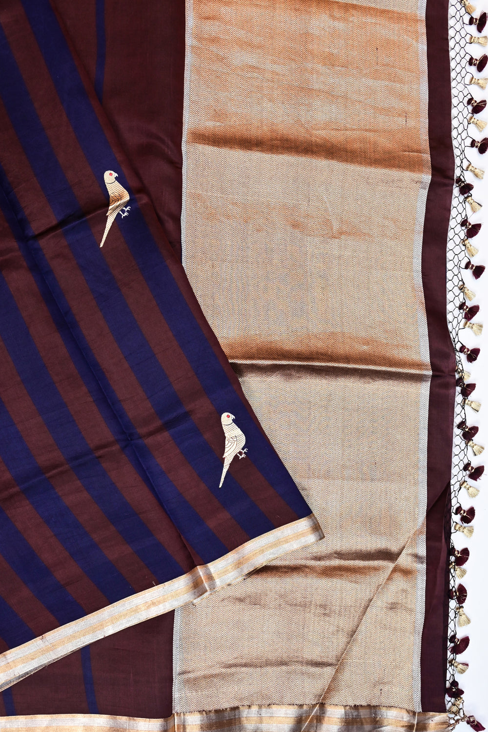 Chocolate Brown Motif Katan Silk Handwoven Banarasi Saree
